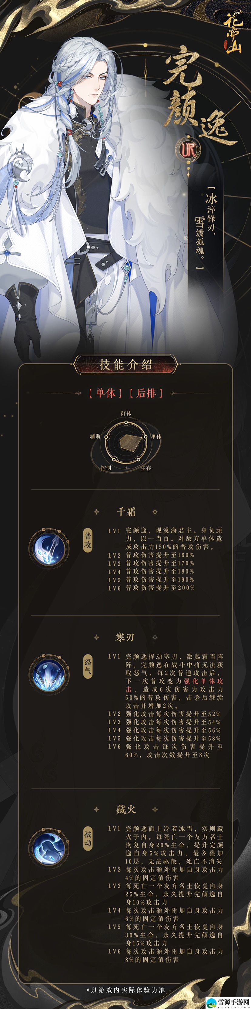 花亦山心之月完颜逸厉害吗