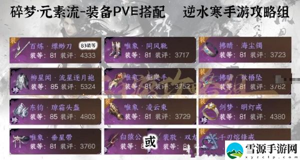 逆水寒手游元素流碎梦用什么装备